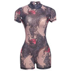 Hollow Out Mesh Backless Romper